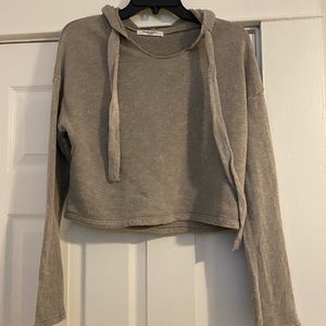Distressed Grey Cropped Hoodie